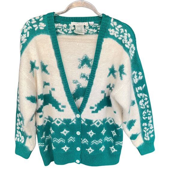 Vintage Keepsake Cardigan Sweater Women Small Eyelash Christmas Mohair Fair Isle - Picture 1 of 11